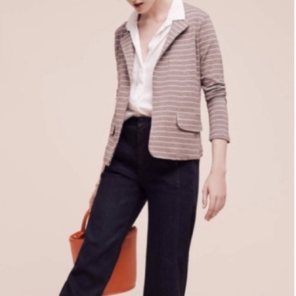 Anthropologie Taupe Cream Knit Striped Blazer Jacket Dolan Left Coast Sz M - Picture 4 of 13